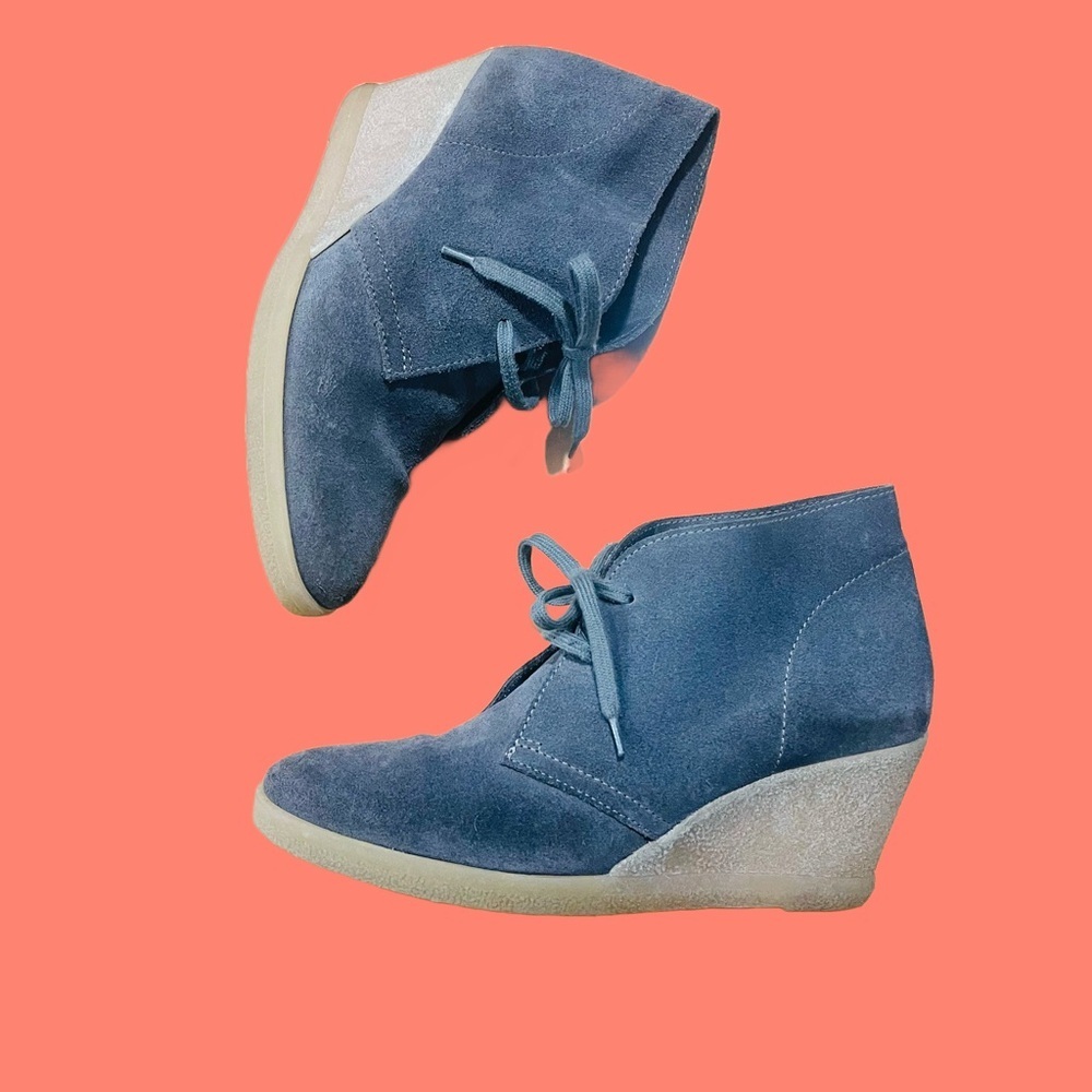 J. Crew McAllister Wedge Heel Lace Up Desert Gray Suede Booties Size 8